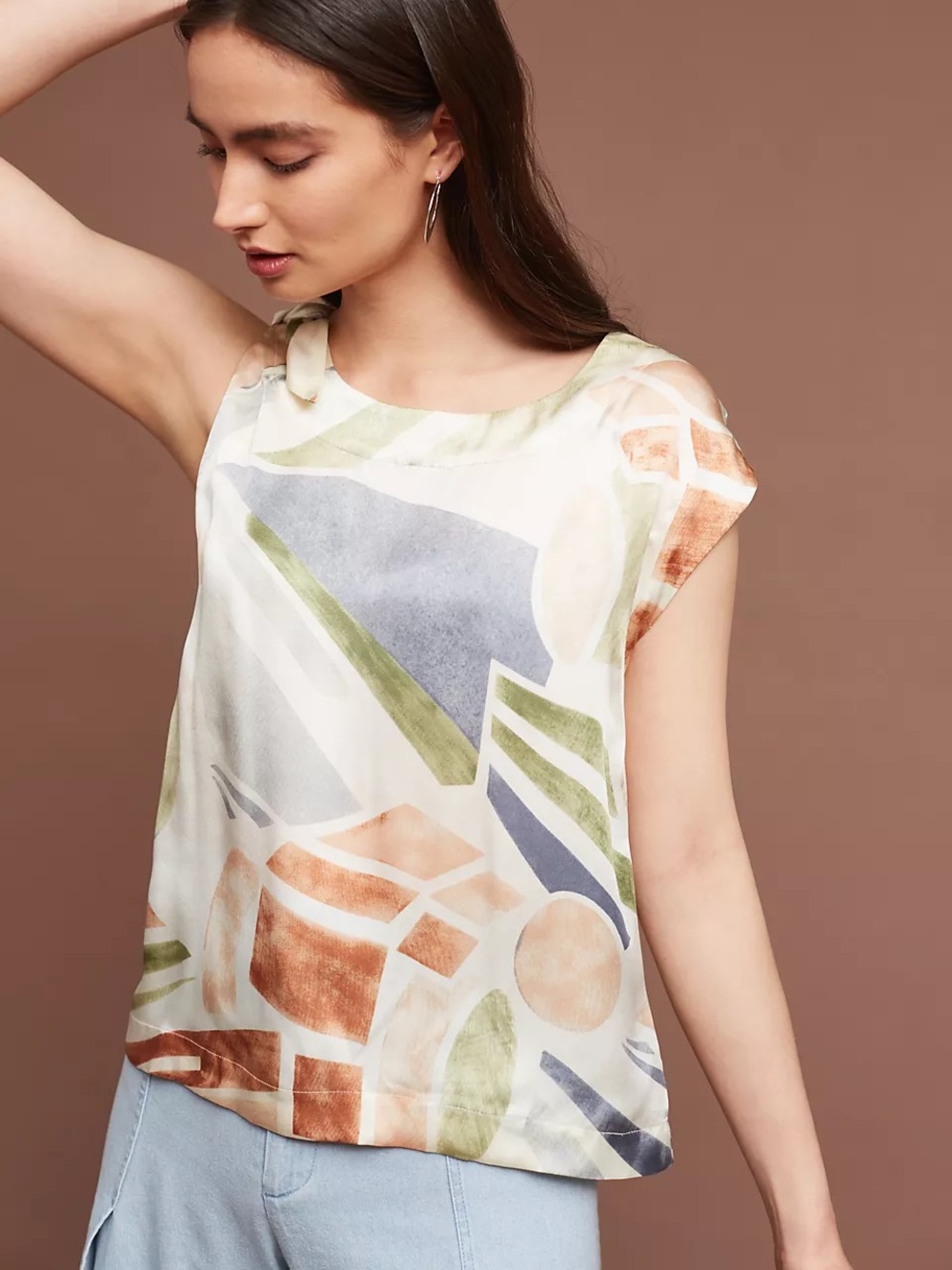 Anthropologie Maeve Lake Shore Silk Blouse Geometric Asymmetrical Small